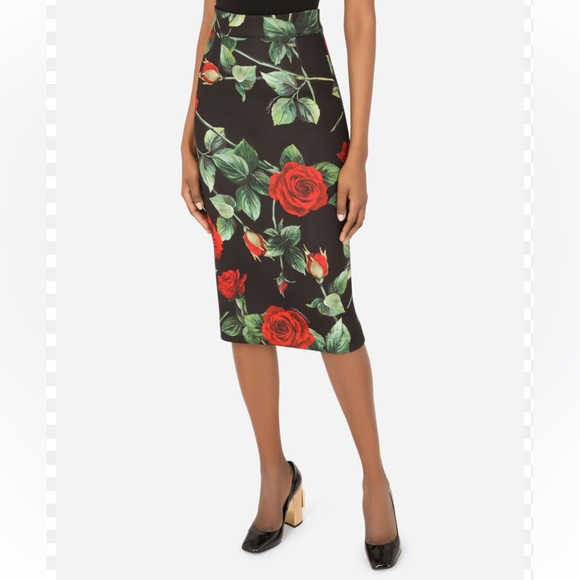 FLORAL TANGO MIDI SKIRT IN ROSES PRINT WITH BACK SLIT BACK ZIPPER - Picture 6 of 9